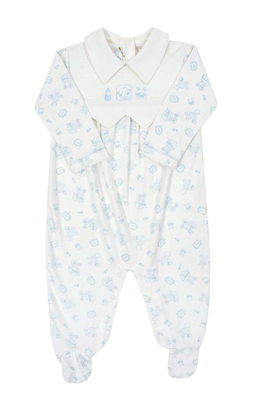 Peter-Pan snap footie w/ brodery