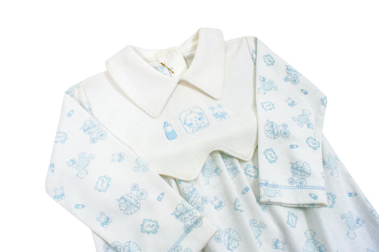 Peter-Pan snap footie w/ brodery